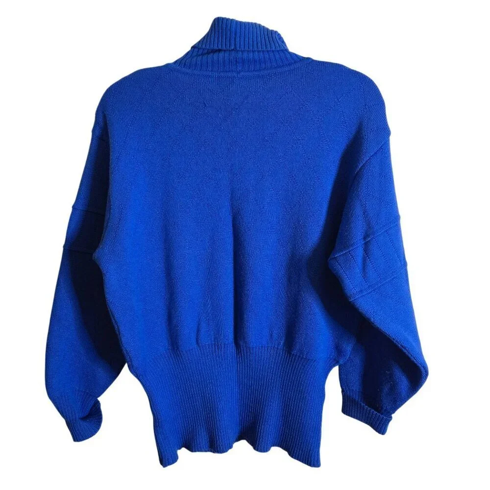 Bogner Vintage Italian Yarn Wool Blend Turtleneck Ski Sweater Royal Blue Size L